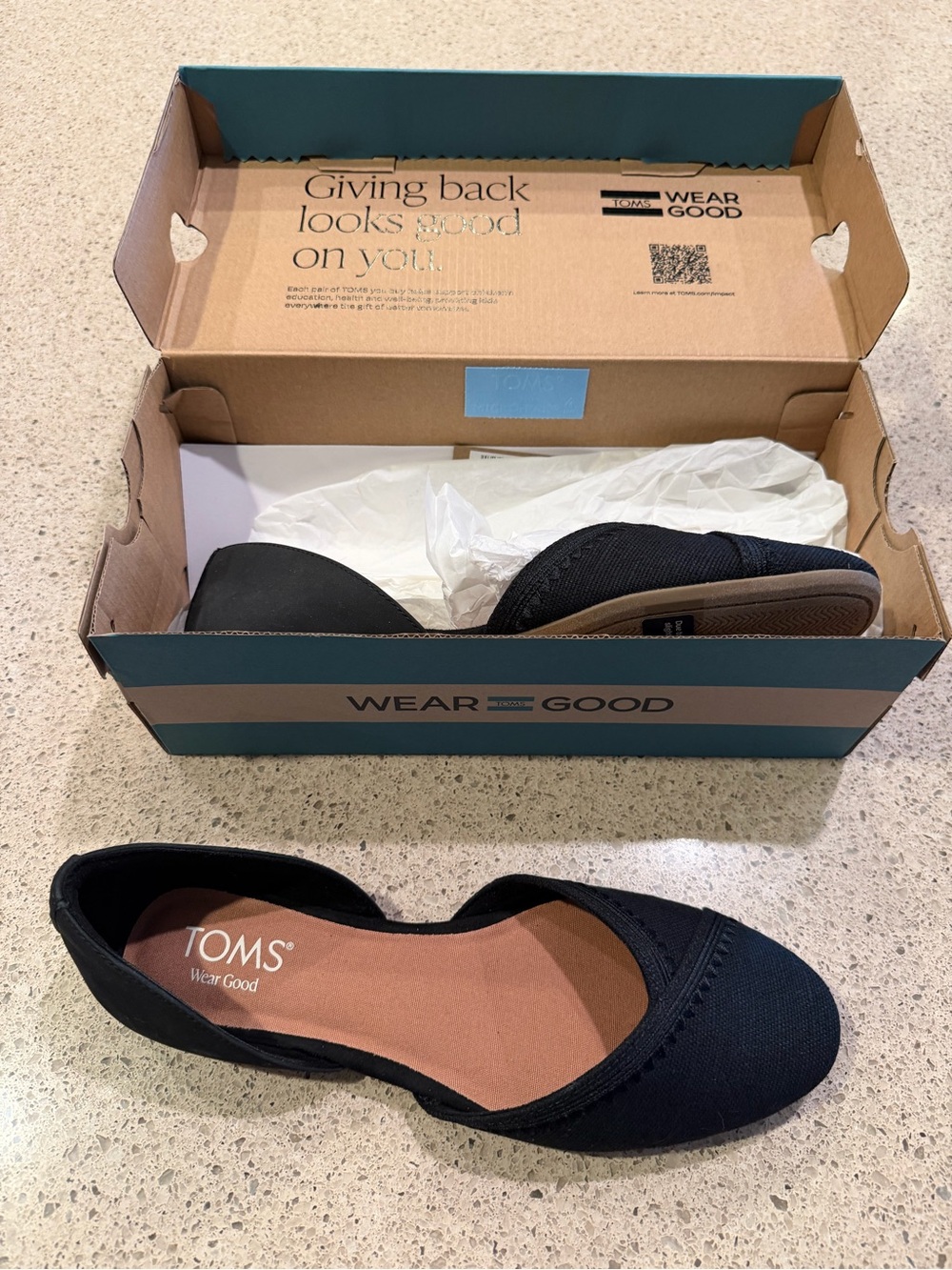 New in box TOMS Black Canvas D'Orsay Flats - Women's
